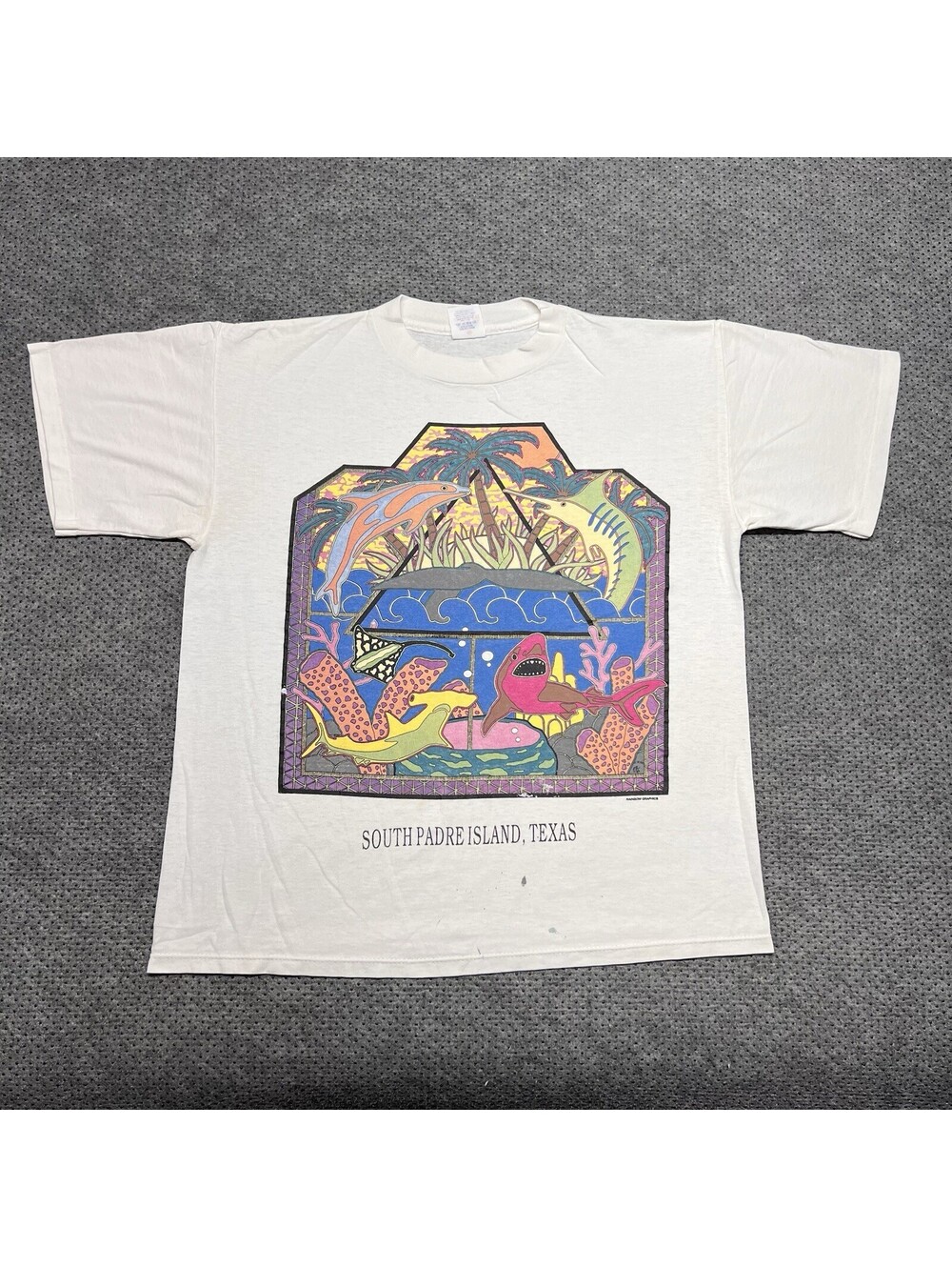 Vintage 1990s South Padre Island Texas Sea Nature Art T-Shirt Large Men’s Rare